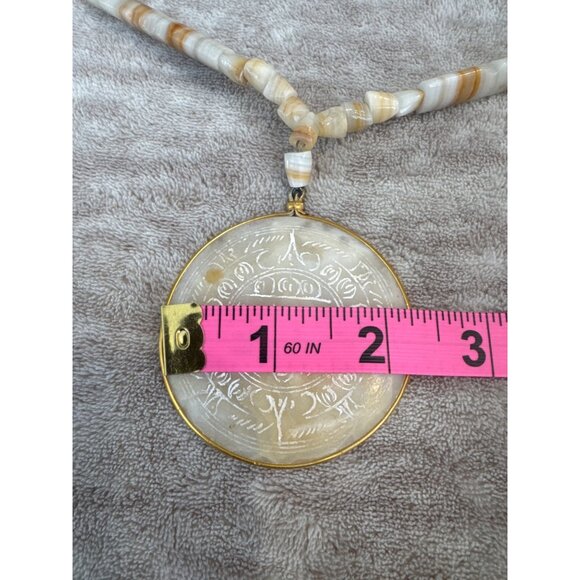 Vintage Aztec Sun Pendant Beaded Necklace Hand Carved - Picture 5 of 8